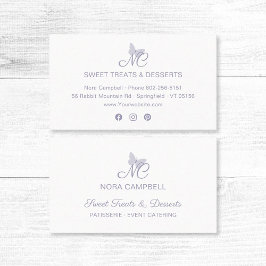 モノグラムモダンエレガントパステルラベンダーバタフライ 名刺