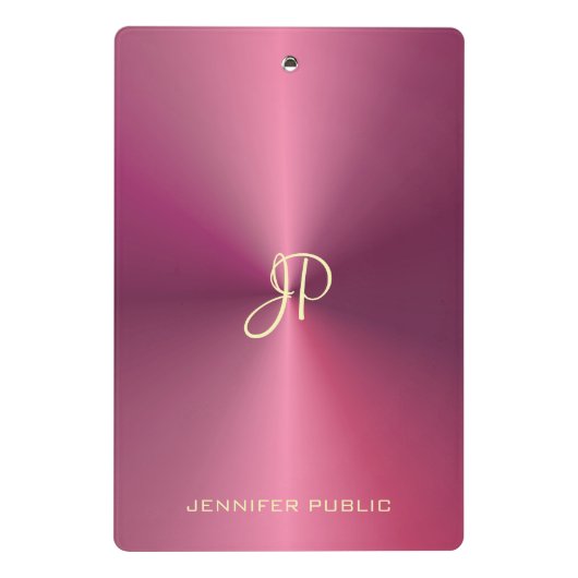 モノグラムモダンエレガントメタリックルックピンク ミニクリップボード (裏面)