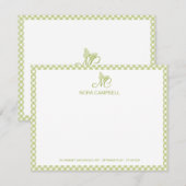 モノグラムモダンエレガントライトグリーンジンガムのチェック ノートカード (正面/裏面)