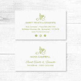 モノグラムモダンエレガントライトグリーンバタフライ 名刺