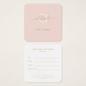 モノグラムモダンエレガント赤面ピンク金ゴールドギフトカード (正面&裏面)