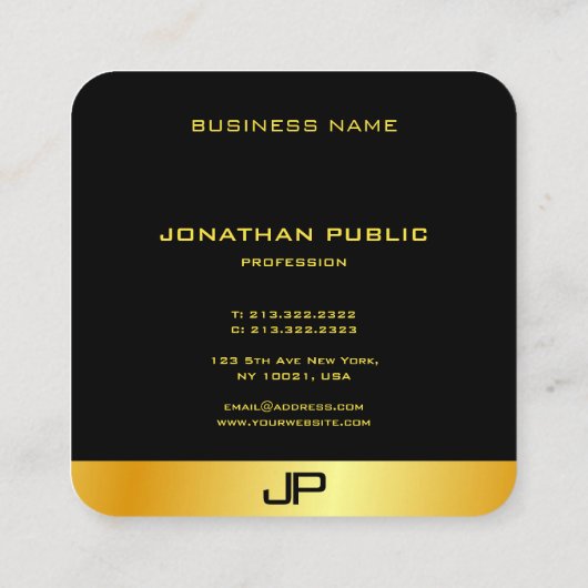モノグラムモダンエレガント金ゴールドルックテンプレート スクエア名刺 (裏面)