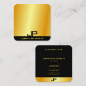 モノグラムモダンエレガント金ゴールドルックテンプレート スクエア名刺 (正面/裏面)