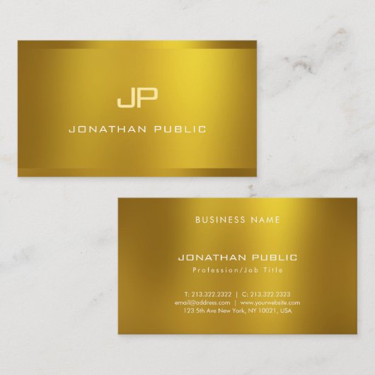 モノグラムモダンエレガント金ゴールドルックプロフェッショナルトップ 名刺 (正面/裏面)