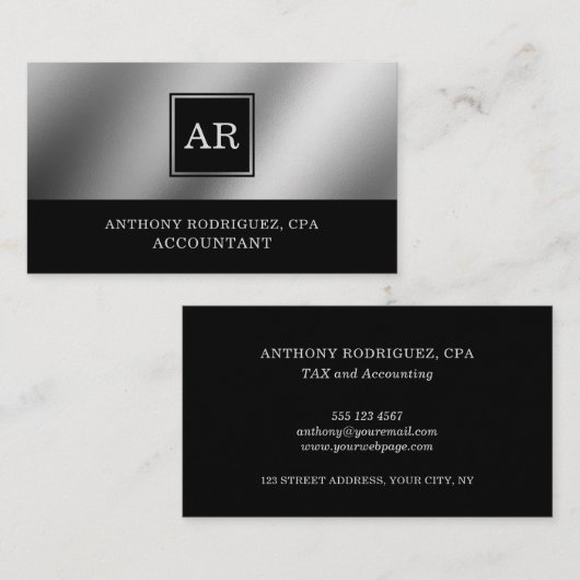 モノグラムモダンエレガント銀会計士 名刺 (正面/裏面)