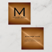 モノグラムモダンエレガント青銅ステンレス金属 スクエア名刺 (正面/裏面)