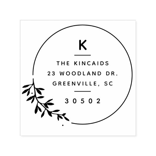 モノグラムモダンオリーブブランチリース差出人住所 セルフインキングスタンプ (デザイン)