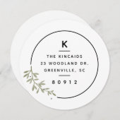 モノグラムモダンオリーブ枝リース新しい住所 招待状 (正面/裏面)