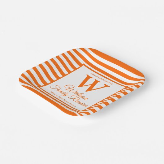 モノグラムモダンオレンジストライプ懇親会 ペーパープレート (傾斜あり)