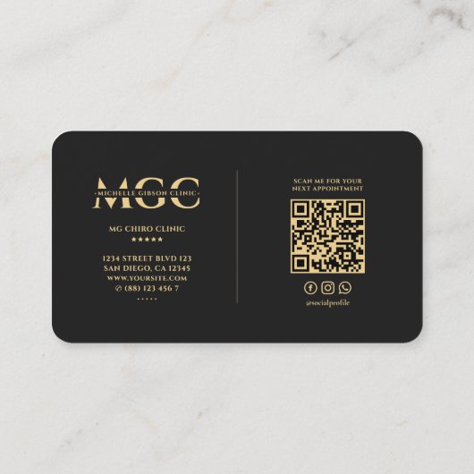 モノグラムモダンカイロプラクターブエレガントラック金ゴールド 名刺 (裏面)