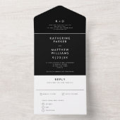 モノグラムモダンカスタムカラーブラック結婚ズ オールインワン招待状 (内側)