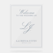 モノグラムモダンクラシックダスティブルースクリプトウェルカム アクリルサイン (正面)