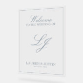 モノグラムモダンクラシックダスティブルースクリプトウェルカム アクリルサイン (傾斜)