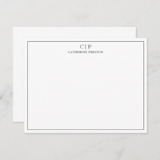 モノグラムモダンクラシックブラックパーソナル文房具 ノートカード (正面/裏面)