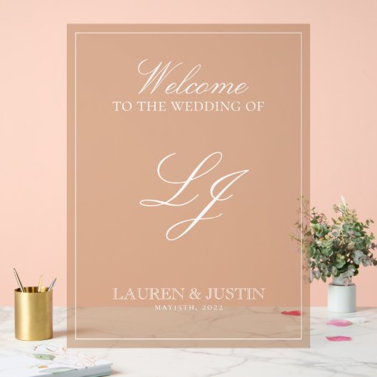 モノグラムモダンクラシックTerracottaスクリプトへようこそ アクリルサイン (ウェディング)