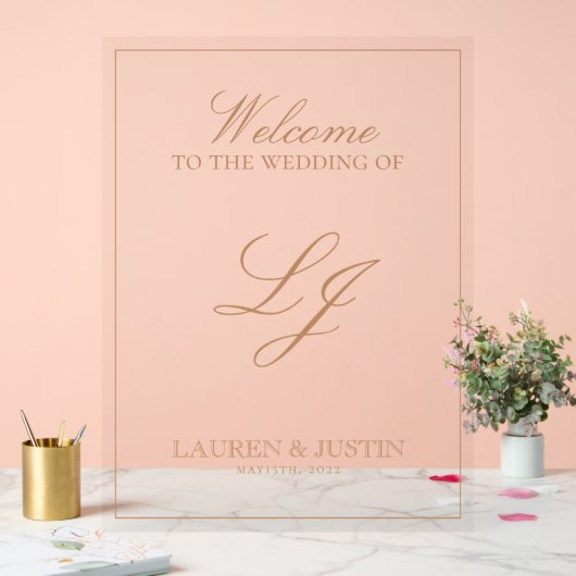 モノグラムモダンクラシックTerracottaスクリプトへようこそ アクリルサイン (ウェディング)