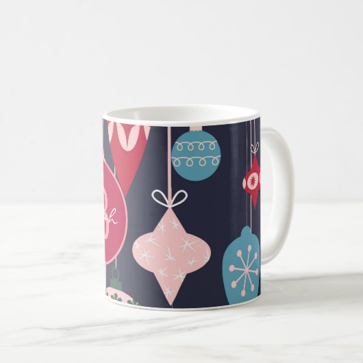 モノグラムモダンクリスマスオーナメントダークブルー コーヒーマグカップ (正面右)