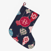 モノグラムモダンクリスマスオーナメントダークブルー ラージクリスマスストッキング (正面 (吊り時))