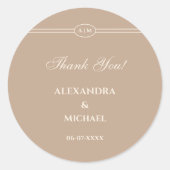 モノグラムモダンクリームトー結婚ペありがとう ラウンドシール (正面)