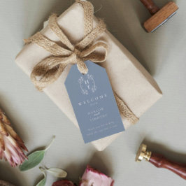 モノグラムモダンクレストダスティブルー結婚の歓迎 ギフトタグ
