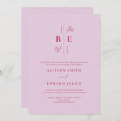 モノグラムモダンクレストラベンダーマゼンタ結婚ーズ 招待状 (正面/裏面)