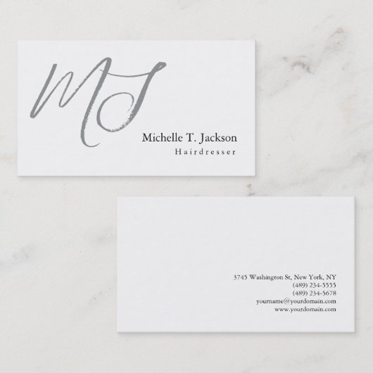 モノグラムモダングスタイリッシュレーホワイトヘアードレッサー 名刺 (正面/裏面)