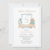 モノグラムモダングリーンクレストグリーンリーベビー 招待状 (正面)