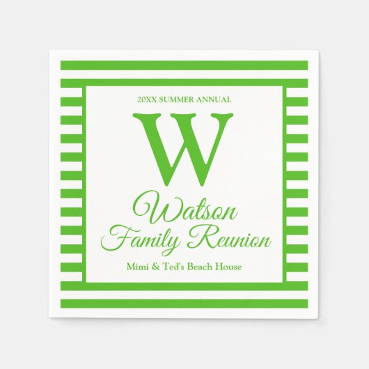 モノグラムモダングリーンストライプ懇親会 スタンダードカクテルナプキン (正面)