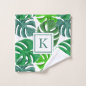 モノグラムモダングリーンパーム葉ズ バスタオルセット (ウォッシュタオル)