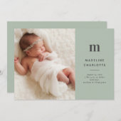 モノグラムモダングリーンフォト誕生 案内状 (正面/裏面)