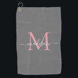 モノグラムモダングレイ赤面ピンクシックガーリースクリプト ゴルフタオル<br><div class="desc">シルバモダンーグレイ赤面ピンクモノグラムエレガントスクリガーリープト名ゴルフタオル</div>