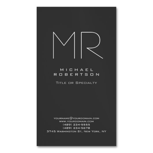 モノグラムモダングレーホワイトミニマル主義者 マグネット名刺 (正面縦)