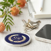 モノグラムモダンゴルファー名イニシャルブルー金ゴールド キーホルダー (側面)