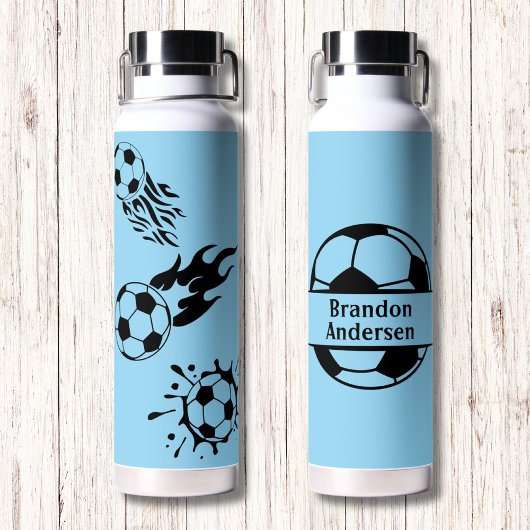 モノグラムモダンサッカー恋人ブルーブラック ウォーターボトル