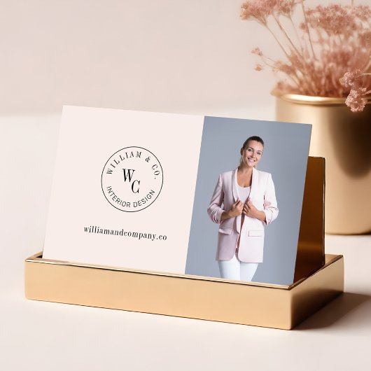 モノグラムモダンサークルクレストカスタムフォトQRコード 名刺