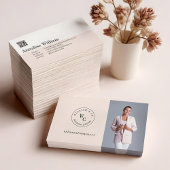 モノグラムモダンサークルクレストカスタムフォトQRコード 名刺