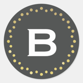 モノグラムモダンサークルドットのステッカーラベル/金ゴールド ラウンドシール