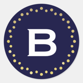 モノグラムモダンサークルドットステッカーラベル/ネイビー ラウンドシール