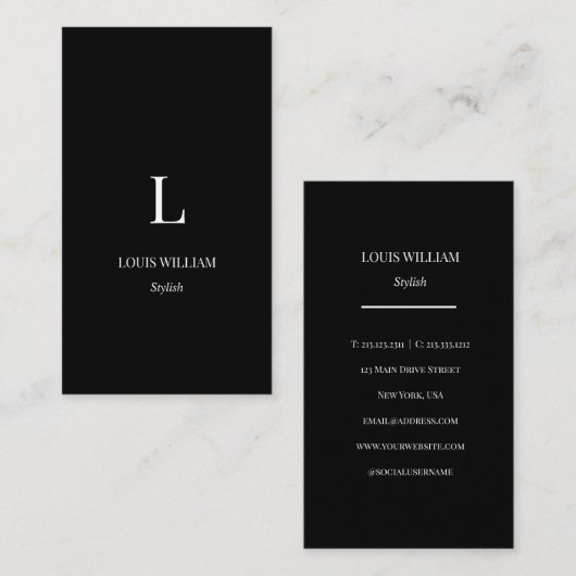 モノグラムモダンシックミニマルプロフェッショナルブラック 名刺 (正面/裏面)