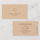 モノグラムモダンシック付きプレーンTanベージュエレガント 名刺 (正面/裏面)