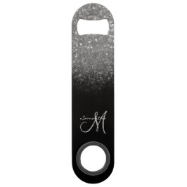 モノグラムモダンシルバーグリッター&ブラックネーム スピード栓抜き