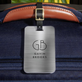 モノグラムモダンシルバーグレーブラシ仕上げ金属 ラゲッジタグ