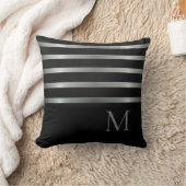 モノグラムモダンシルバーストライプズオンブラック クッション (ブランケット)