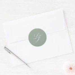 モノグラムモダンシンプルスクリプトSage Green結婚's ラウンドシール
