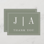 モノグラムモダンシンプルセージグリーンホワイト結婚ズ サンキューカード (正面/裏面)