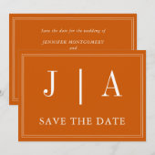 モノグラムモダンシンプルバーンドオレンジホワイト結婚ズ セーブザデート (正面/裏面)