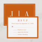 モノグラムモダンシンプルバーンドオレンジホワイト結婚ズ 出欠カード (正面/裏面)