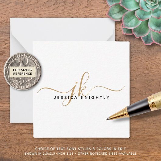 モノグラムモダンスエレガントクリプトイニシャル金ゴールド黒 ノートカード