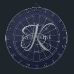 モノグラムモダンスエレガントクリプトNavy Blue ダーツボード<br><div class="desc">このエレガントデザインはイニシャルを華やかな書道台本に収め、お家名を包みのまわりに込む。おばあちゃん素晴らしや誕生日、母の日、またはその他の家族の休日のための贈り物を作る。</div>