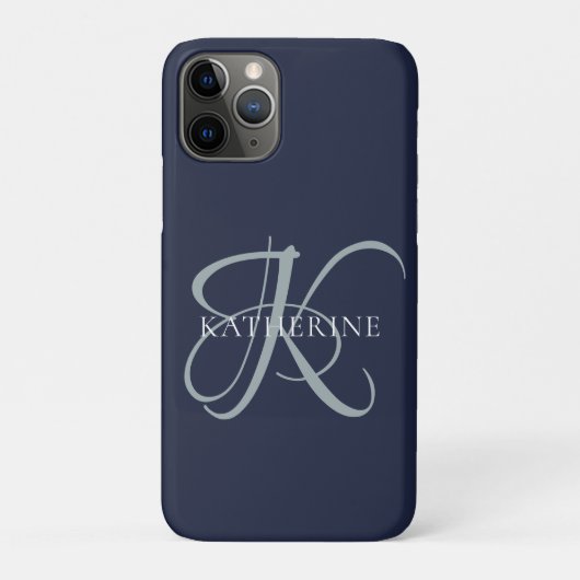 モノグラムモダンスエレガントクリプトNavy Blue Case-Mate iPhoneケース (裏)
